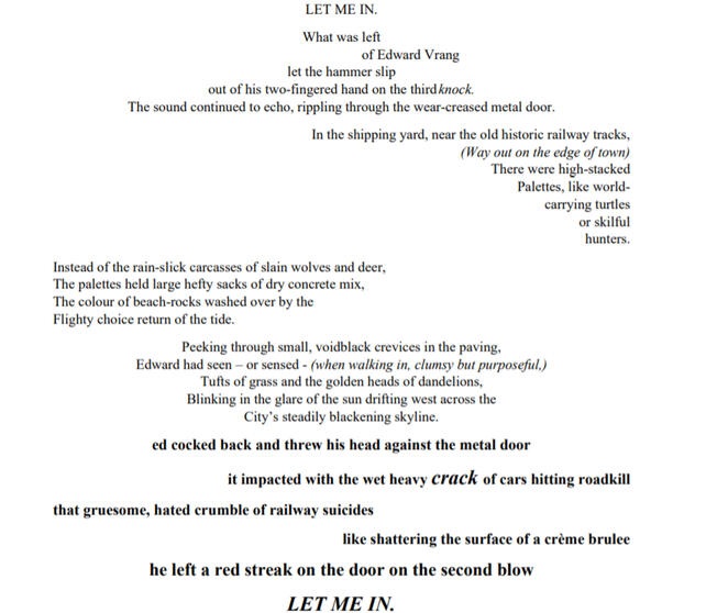 An excerpt from the finale of The Feeding of Edward Vrang.