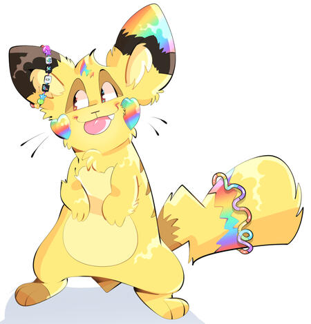 An image in the rightmost column depicts the pokemon pikachu, a yellow mouse, but with rainbow-coloured heart-shaped cheeks.